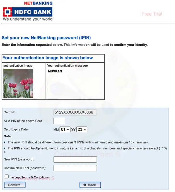 choose password on HDFC Internet Banking