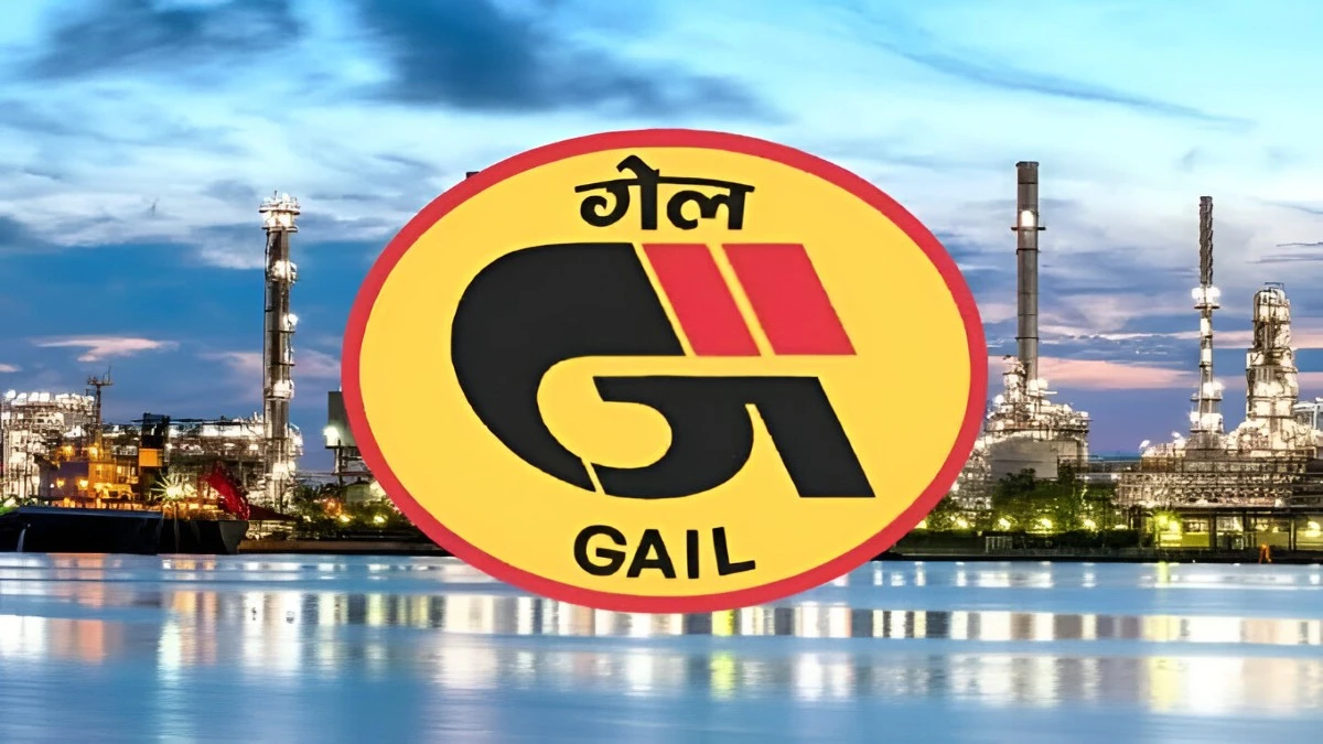 GAIL India Limited logo with an oil refinery in the background use for gail share price target on website nifty50shareprice.com